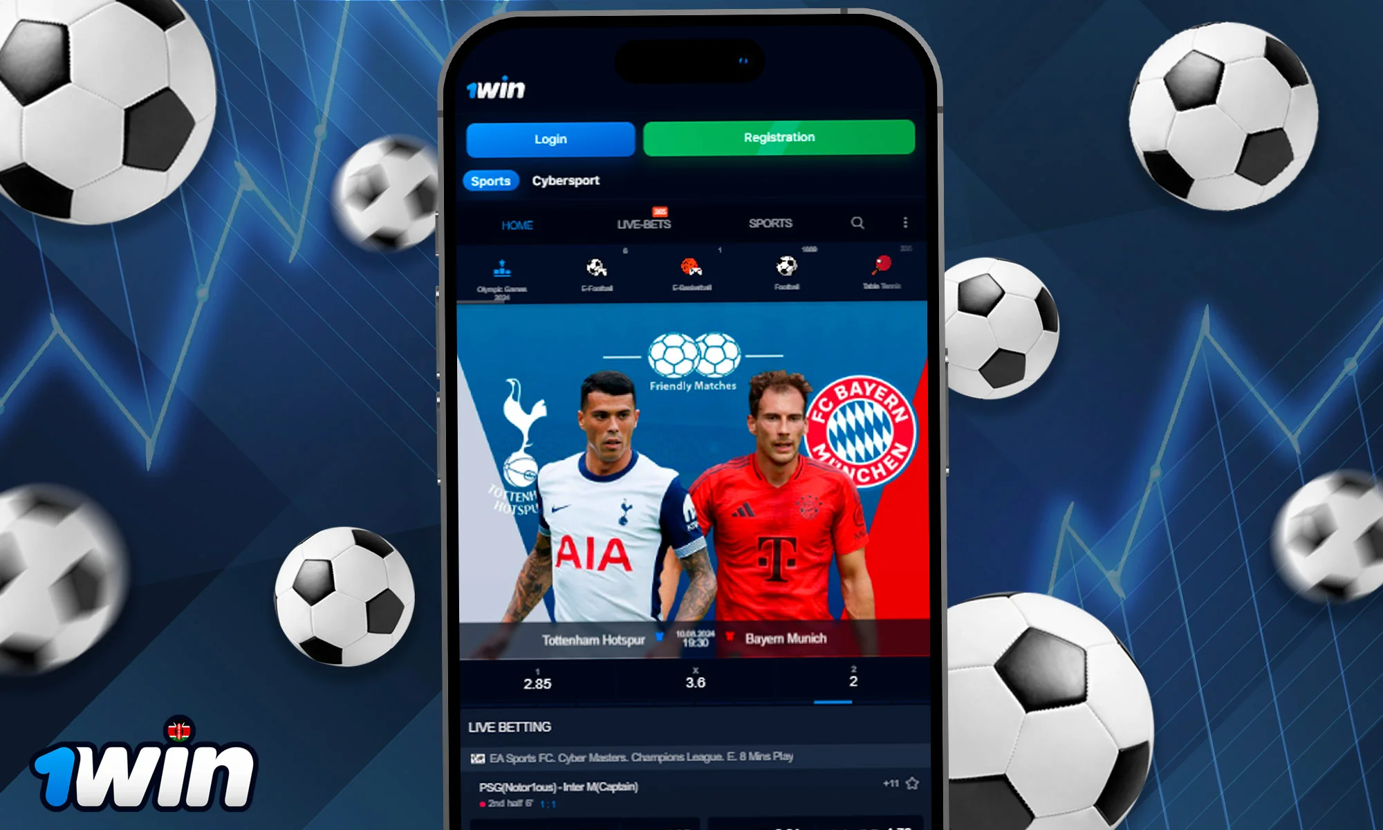 Betting line in 1Win mobile app