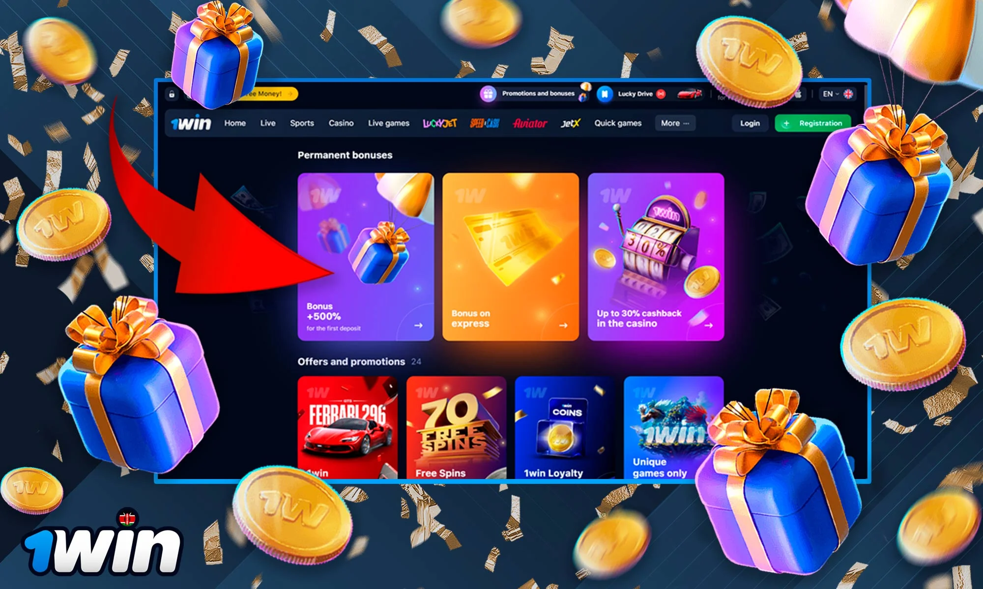 Casino bonus information on 1Win