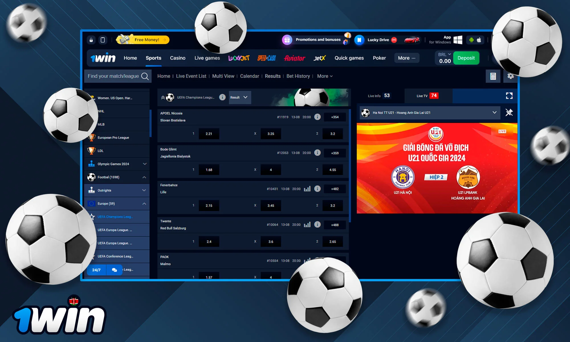 Soccer betting information on 1Win