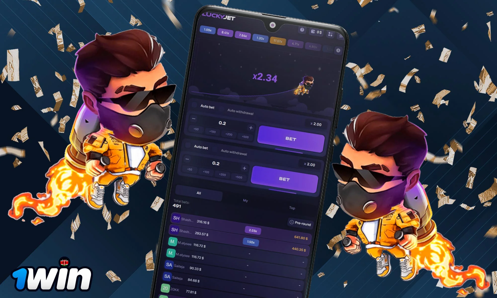 LuckyJet in the 1Win mobile app