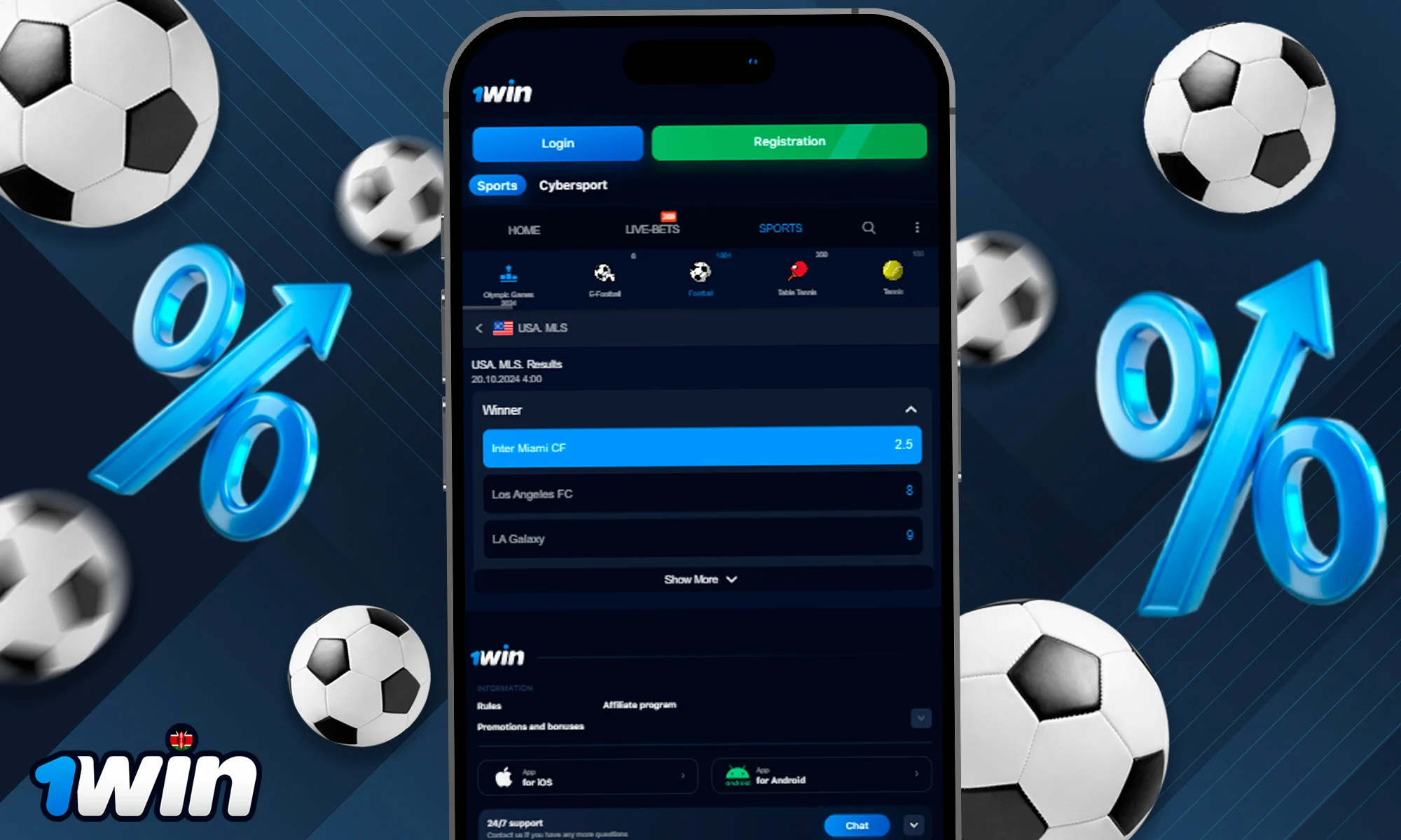 Odds in 1Win mobile app